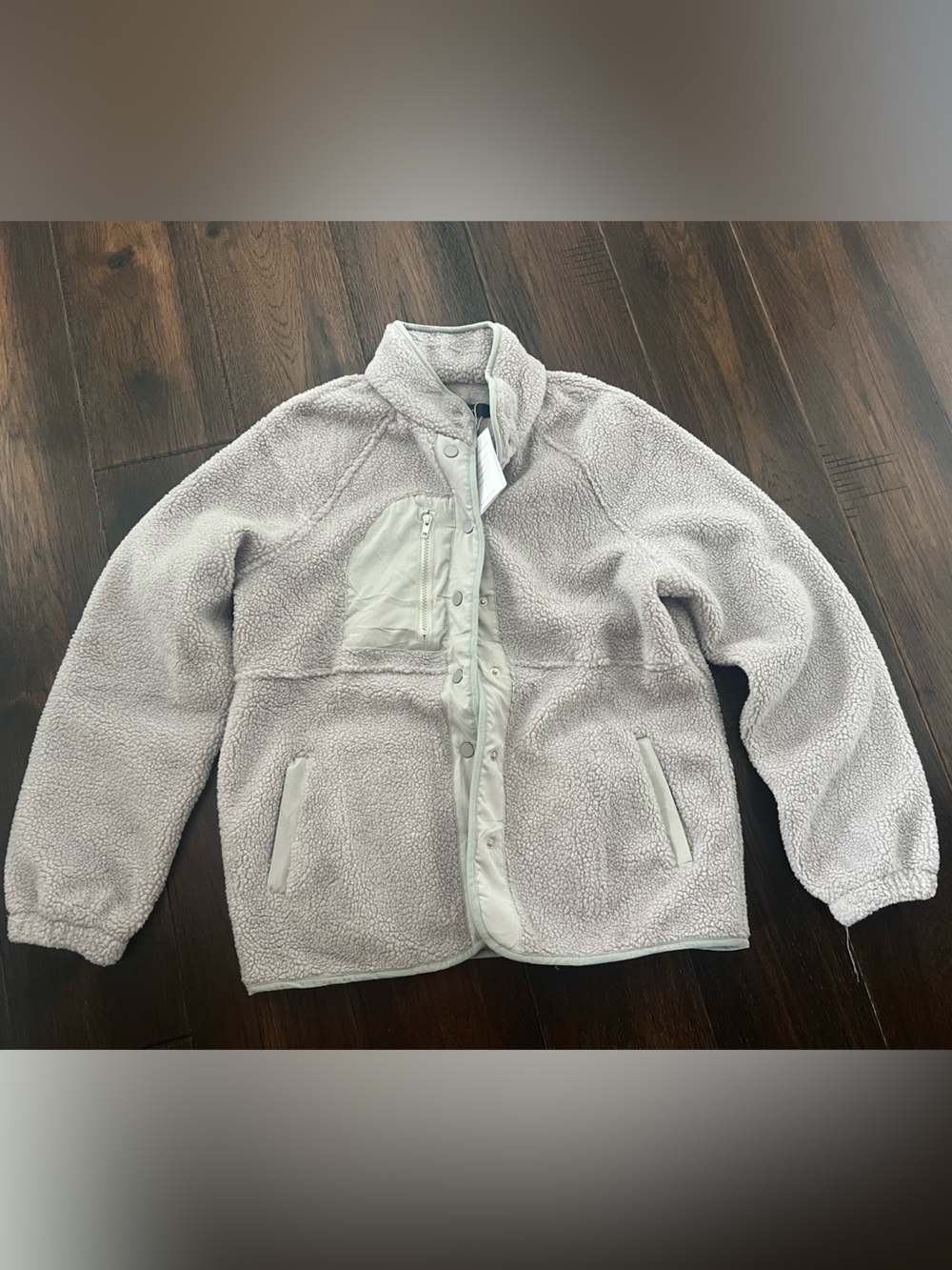Women’s Soft Sherpa Button-Up Jacket in Light Gray